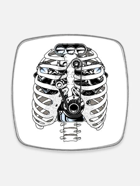 Biomech Ribcage-Motormechaniker - Viereckiger Kühlschrankmagnet - Weiß