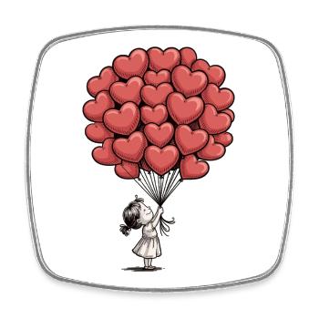 T-shirt cœurs d’amour – Fille avec des ballons en forme de cœur - Magnet carré - blanc - Devant