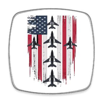 Jet Fighter USA Flag – Avion pilote - Magnet carré - blanc - Devant
