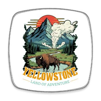 Land Of Adventure Yellowstone National Park - Square fridge magnet - white - Front