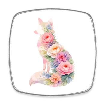 Fuchs Pastell Blumen Silhouette - Viereckiger Kühlschrankmagnet - Weiß - Vorne