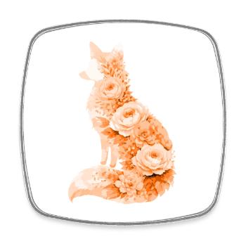 Fuchs Pastell Blumen Silhouette - Viereckiger Kühlschrankmagnet - Weiß - Vorne