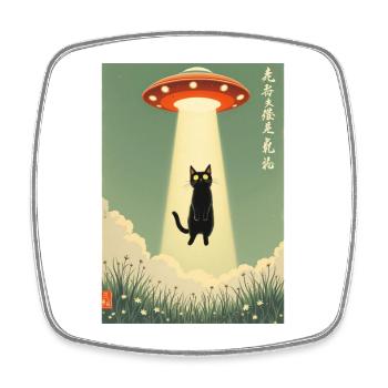 Katze, UFO, Entführung, Aliens, Ausserirdische - Viereckiger Kühlschrankmagnet - Weiß - Vorne