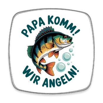 Papa komm! Wir Angeln - Viereckiger Kühlschrankmagnet - Weiß - Vorne