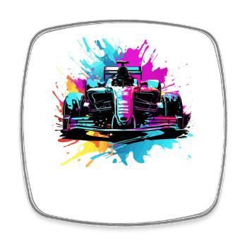 Rennwagen Bunte Splash Art Autorennfahrer - Viereckiger Kühlschrankmagnet - Weiß - Vorne