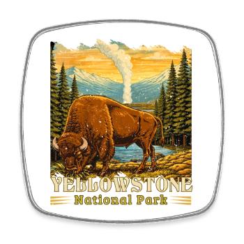 Yellowstone-Nationalpark Buffalo-Camping - Viereckiger Kühlschrankmagnet - Weiß - Vorne