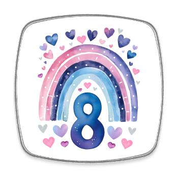Birthday 8 Girl Rainbow Eight Years Old - Square fridge magnet - white - Front