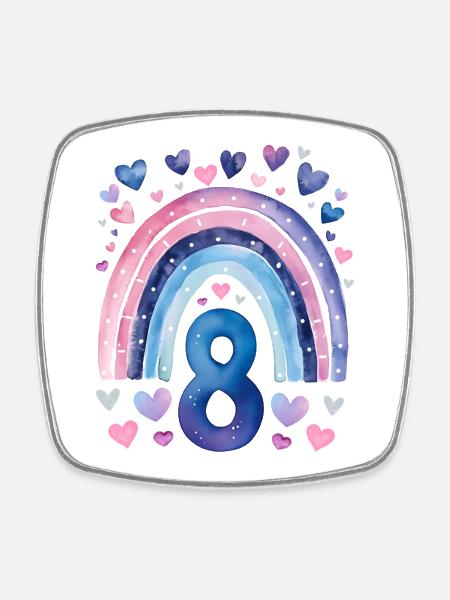 Anniversaire 8 Fille Arc-en-ciel Huit ans - Magnet carré - blanc