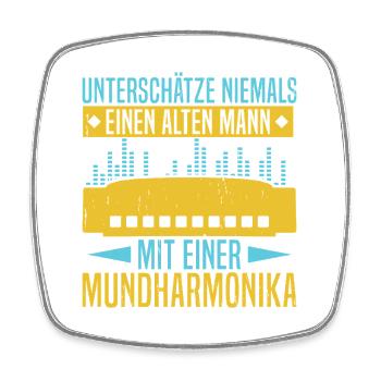 Mundharmonika Spieler Unterschätze Niemals Einen - Viereckiger Kühlschrankmagnet - Weiß - Vorne