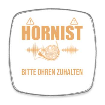 Vorsicht Hornist: Fortissimo Ohren zuhalten - Viereckiger Kühlschrankmagnet - Weiß - Vorne