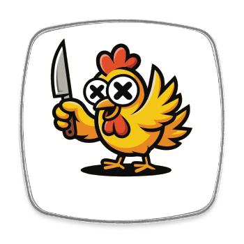 Crazy Chicken T-Shirt – Chicken with Knife - Square fridge magnet - white - Front