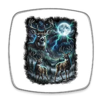TROIS dessins de faune sauvage de cerf sauvage avec la lune - Magnet carré - blanc - Devant