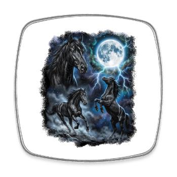 THREE Wild Horses with Moon Wildlife Designs - Square fridge magnet - white - Front