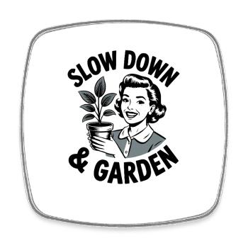 Slow Down And Garden Retro House Plant Lover - Square fridge magnet - white - Front