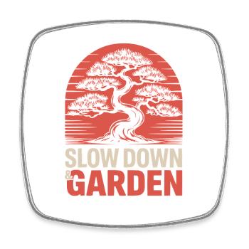 Slow Down And Garden Vintage Sunset Bonsai Tree - Square fridge magnet - white - Front