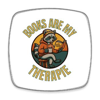Books Are My Therapy Shirt – Funny Raccoon Reading - Viereckiger Kühlschrankmagnet - Weiß - Vorne