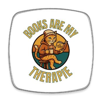 Books Are My Therapy Shirt – Funny Cat Reading Tee - Viereckiger Kühlschrankmagnet - Weiß - Vorne