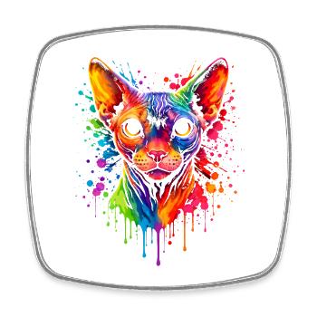 Sphynx Neon | Cat Art Pop Art - Square fridge magnet - white - Front