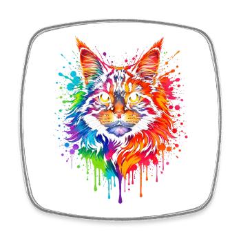 Maine Coon Neon | Cat Art Pop Art - Square fridge magnet - white - Front