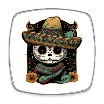Mexican Cat Cinco De Mayo Sugar Skull Sombrero - Square fridge magnet - white - Front