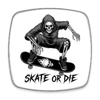 Skate or Die – Design-T-Shirt mit Skelett - Viereckiger Kühlschrankmagnet - Weiß - Vorne