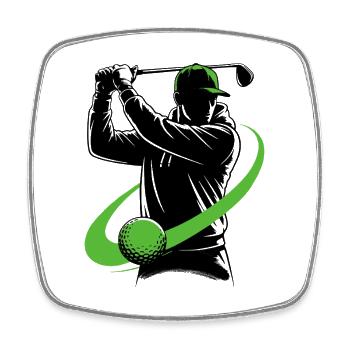 Golfeur avec un club de golf – un swing dynamique. - Magnet carré - blanc - Devant