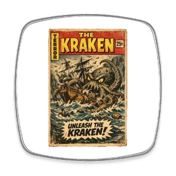 Kraken Sea Monster Vintage Comic - Square fridge magnet - white - Front