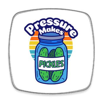 Green cucumbers in a jar pressure creates cucumbers - Square fridge magnet - white - Front