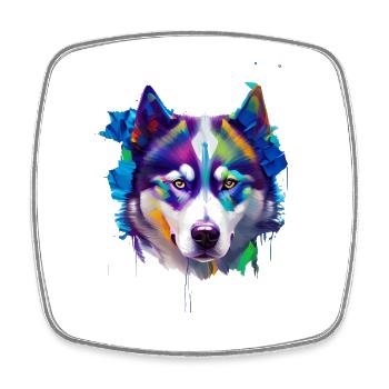 Sibirisches Husky-Hundeporträt Lebendiges Ölgemälde - Viereckiger Kühlschrankmagnet - Weiß - Vorne