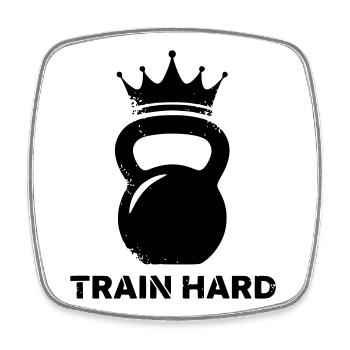 Kettlebell Krone Train Hard - Magnet carré - blanc - Devant