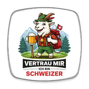 Alpine Goat Hiker with Beer - Square fridge magnet - white - Front