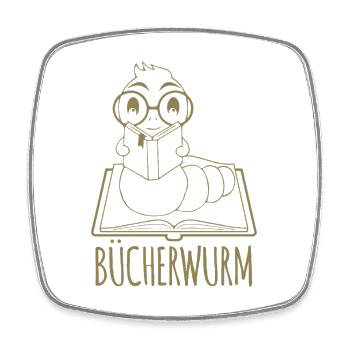 Bücherwurm liest Buch Logo - Viereckiger Kühlschrankmagnet - Weiß - Vorne