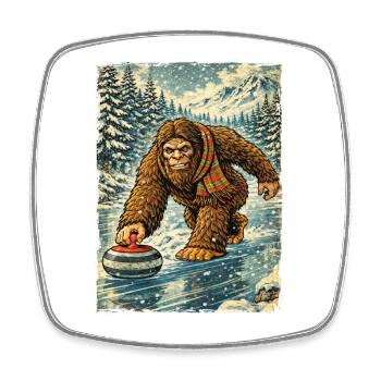 Curling Bigfoot Curler Wintersport Sweeping - Viereckiger Kühlschrankmagnet - Weiß - Vorne