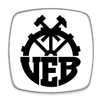 VEB Logo - Abzeichen der DDR (Farbe änderbar) - Viereckiger Kühlschrankmagnet - Weiß - Vorne