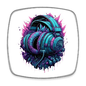 DJ casque cyberpunk - Magnet carré - blanc - Devant