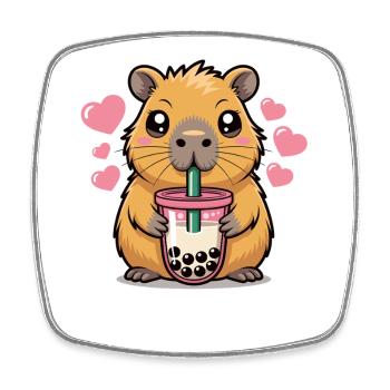 Capybara Bubble Tea Shirt Boba Tea Animal - Square fridge magnet - white - Front
