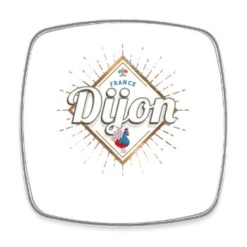Dijon Stadt Burgund Frankreich Retro Hahn Souvenir - Viereckiger Kühlschrankmagnet - Weiß - Vorne