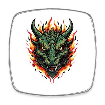 Flammen Drachenkopf Feuerillustration - Viereckiger Kühlschrankmagnet - Weiß - Vorne