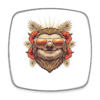Sun sloth with hibiscus glasses - Square fridge magnet - white - Front