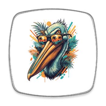 Tropical pelican with sunglasses - Square fridge magnet - white - Front