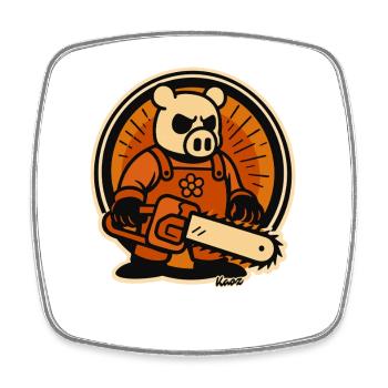 Holzfäller-Schwein mit Kettensäge - Viereckiger Kühlschrankmagnet - Weiß - Vorne