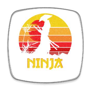 Silhouette de Ninja du Coucher de Soleil - Magnet carré - blanc - Devant