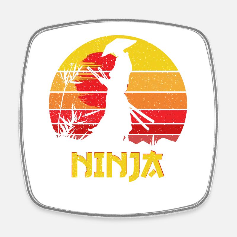 Silhouette de Ninja du Coucher de Soleil - Magnet carré - blanc