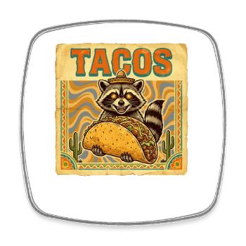 Tacos Waschbär Sombrero Mexikanisches Streetfood - Viereckiger Kühlschrankmagnet - Weiß - Vorne