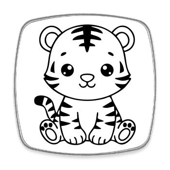 Cute Baby Tiger – Black & White Cub - Square fridge magnet - white - Front