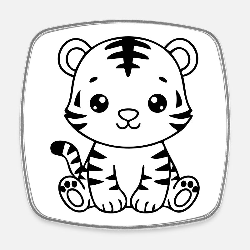Cute Baby Tiger – Black & White Cub - Square fridge magnet - white