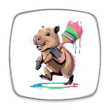 Capybara drôle avec des taches de peinture au pinceau colorées - Magnet carré - blanc - Devant