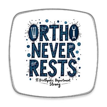 Ortho Never Restless: Blue Bacteria Typography - Square fridge magnet - white - Front