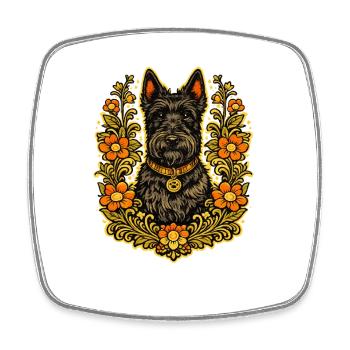 Terrier écossais à cadre floral - Magnet carré - blanc - Devant