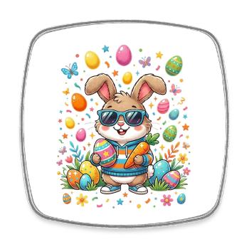 Lunettes de soleil Lapin de Pâques - Magnet carré - blanc - Devant